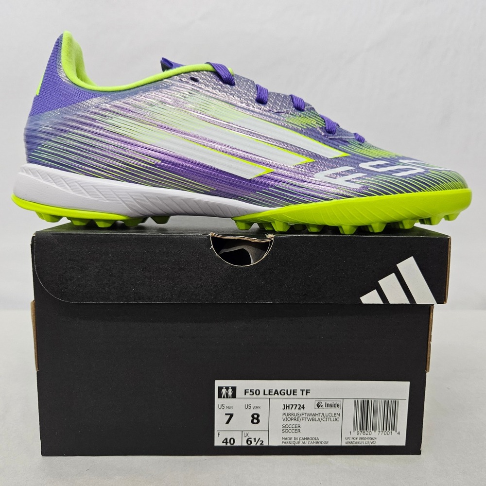 Adidas F50 League TF Soccer Cleats JH7724 Purple Rush Lucid Lemon Mens Size 7‎
